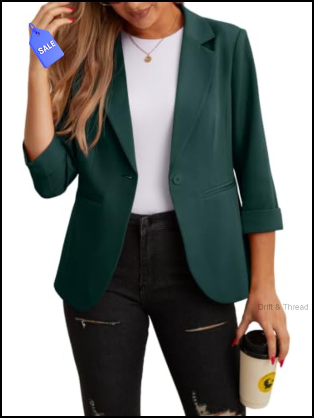 Women's 3/4 Sleeve Lapel Blazer Suit Jacket Button Front Pockets Office
